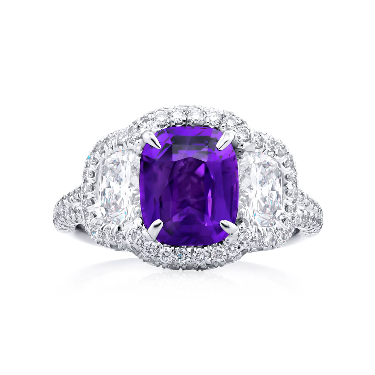 Platinum Cushion-Cut Purple Sapphire Certified Micro Pave Ring