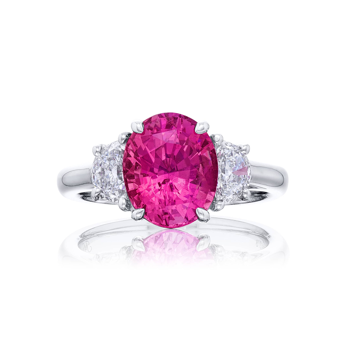 Platinum Oval No-Heat Pink Sapphire Certified Ring