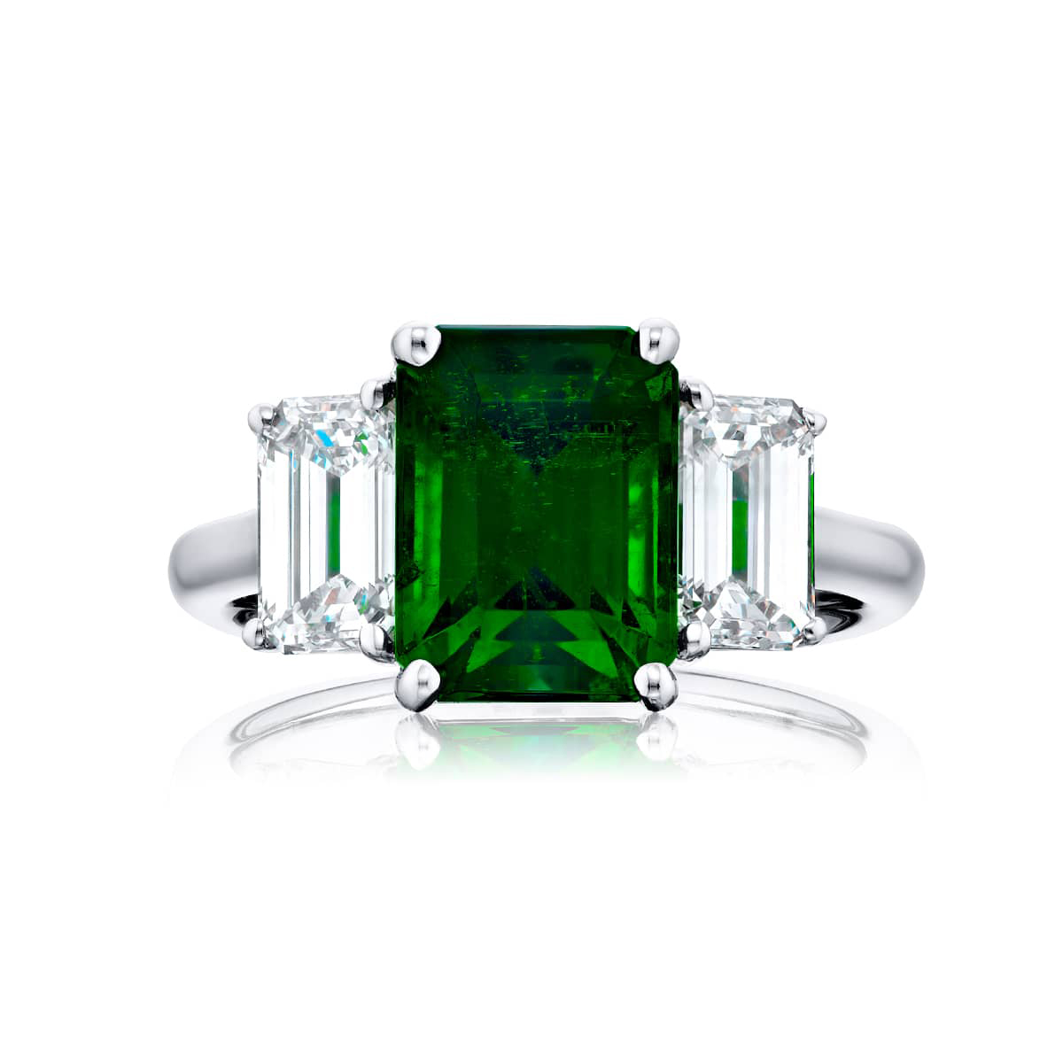 Platinum Emerald-Cut Emerald Certified Ring