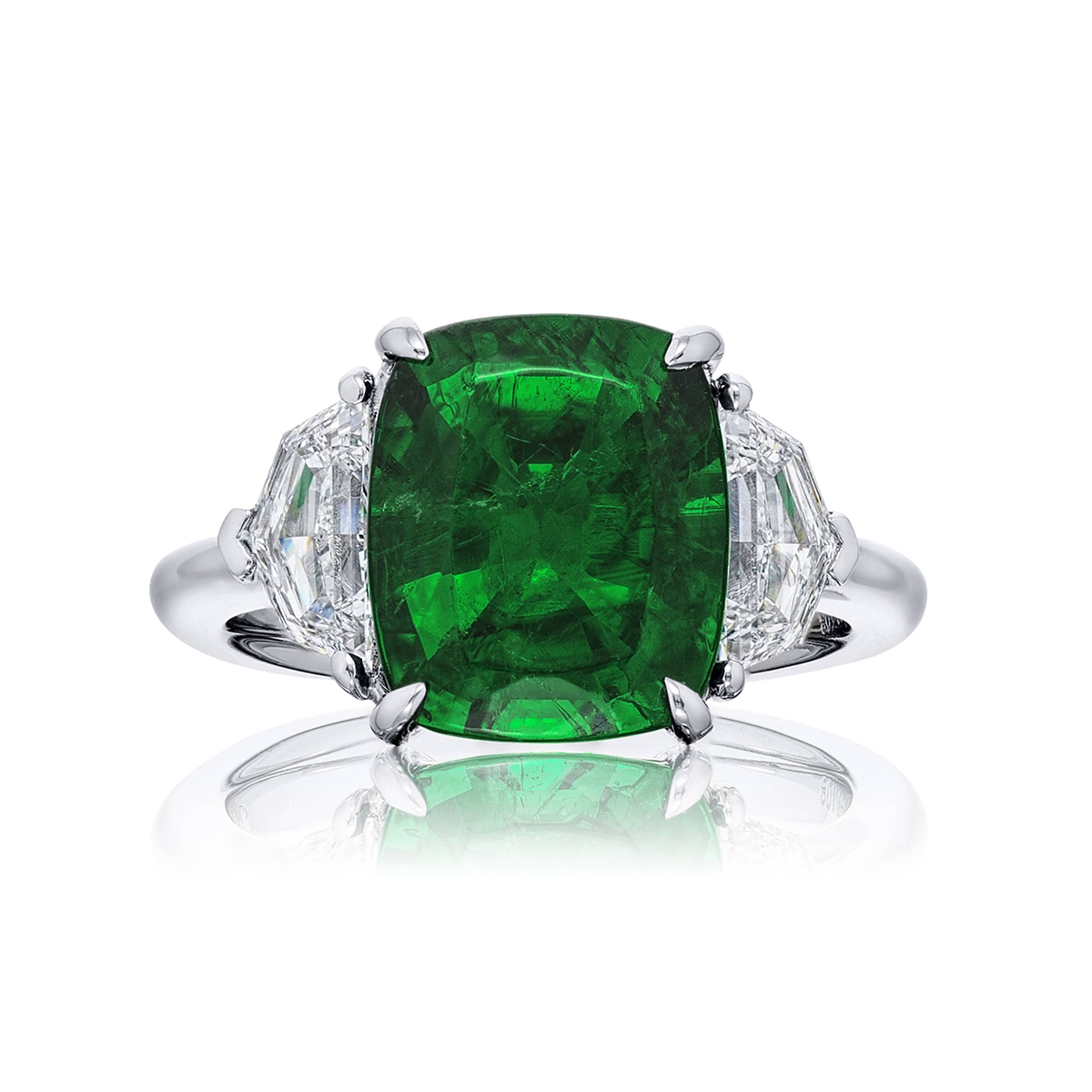 Platinum Cushion-Cut Emerald Certified Ring