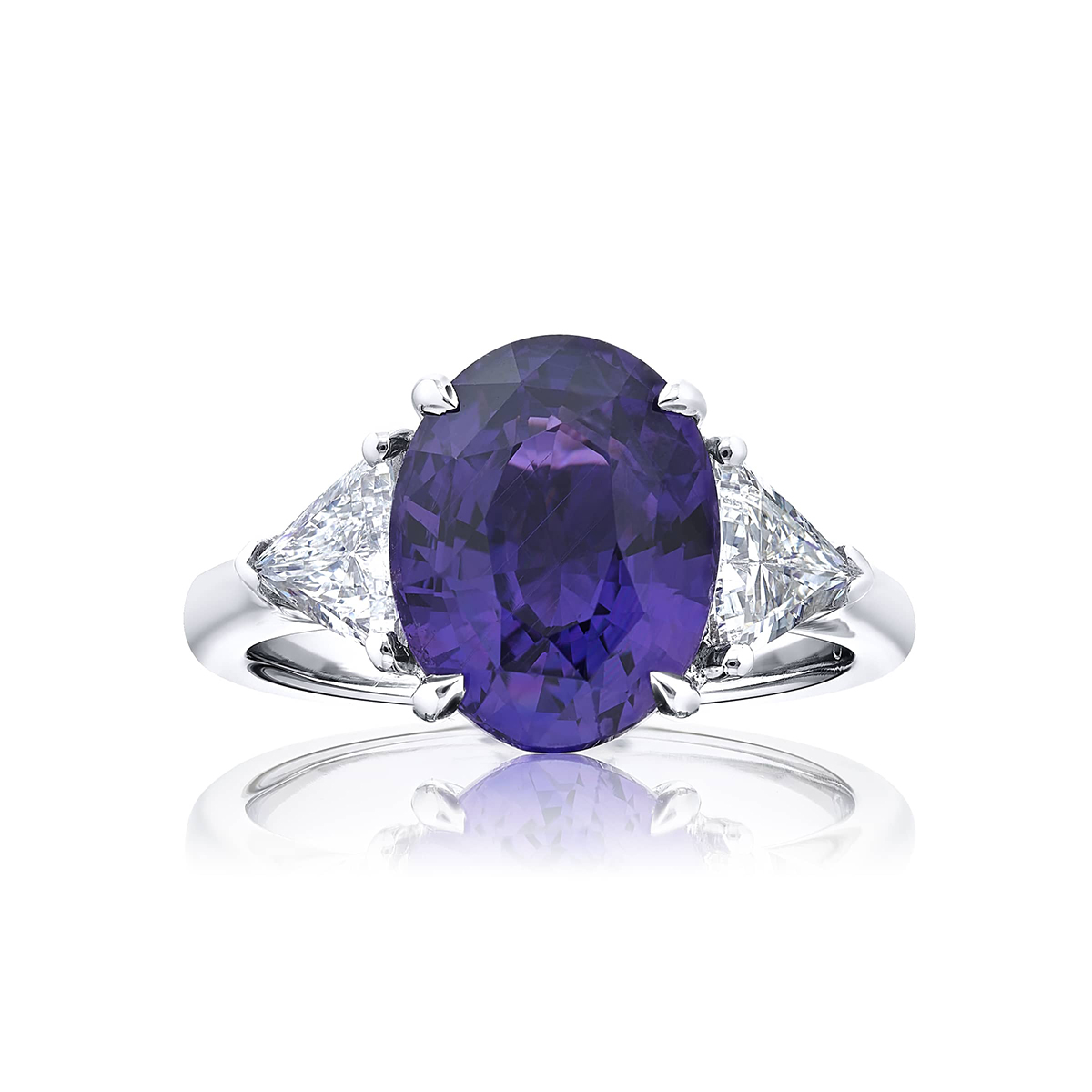 Platinum Oval No-Heat Purple Sapphire Certified Ring