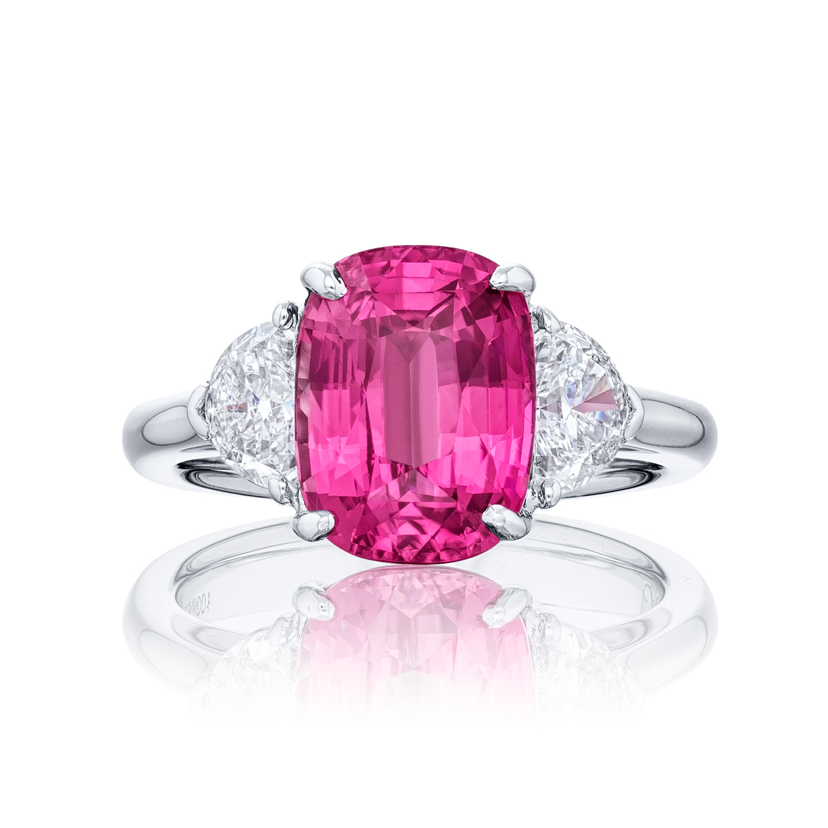 Platinum Cushion-Cut Pink Sapphire Certified Ring