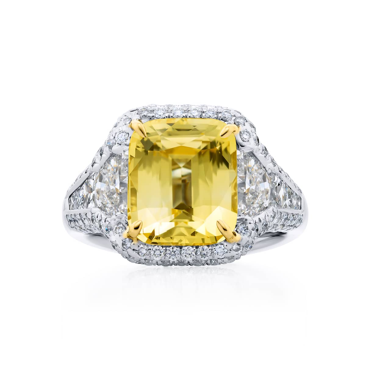 Platinum Cushion-Cut Yellow Sapphire Certified Micro Pave Ring