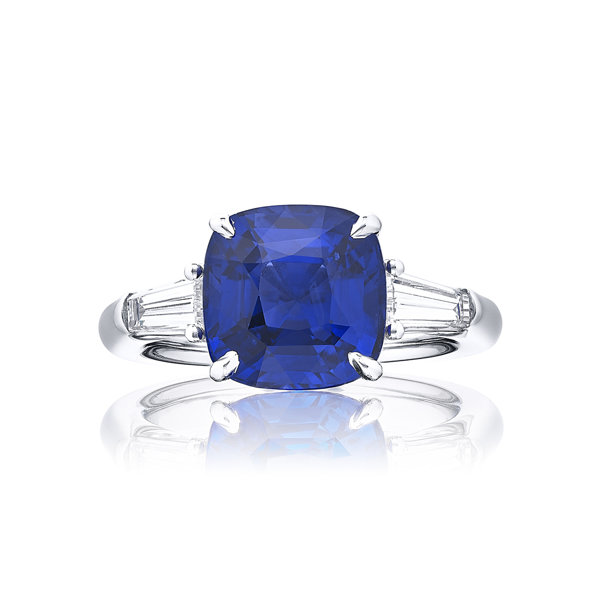 Platinum Cushion-Cut Vivid Sapphire Certified Ring