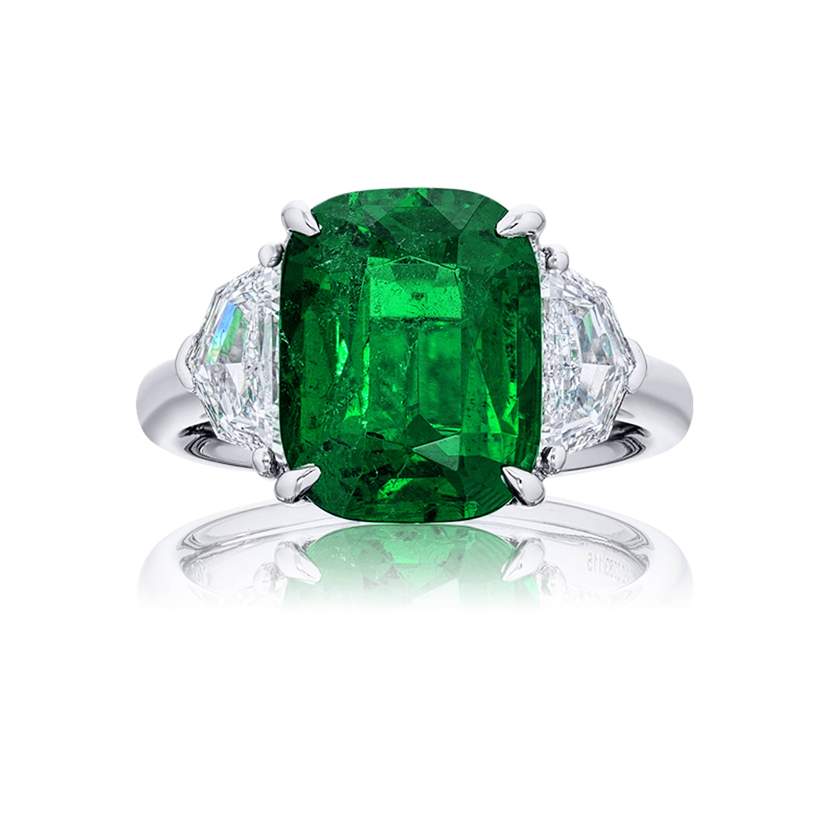 Platinum Cushion-Cut Vivid Emerald Certified Ring