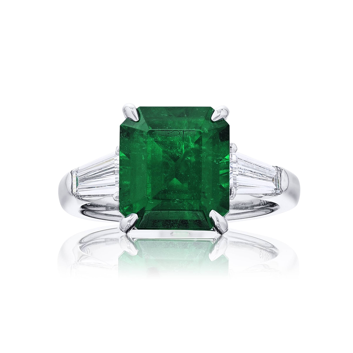 Platinum Emerald-Cut Vivid Emerald Certified Ring