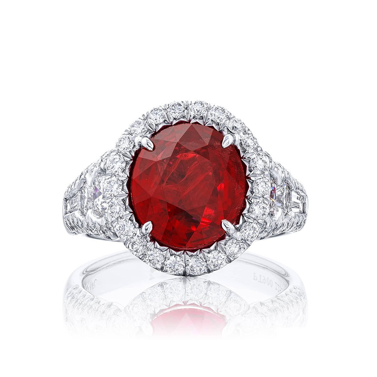 Platinum Oval Burmese Ruby Certified Micro Pave Ring