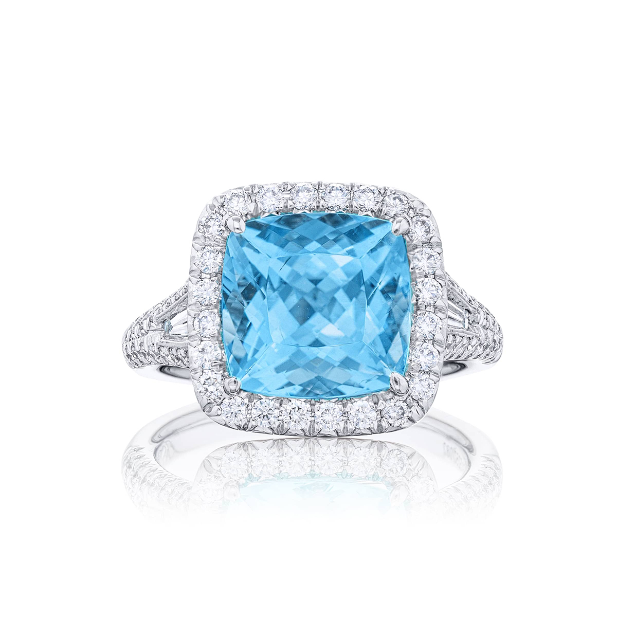 Platinum Cushion-Cut Paraiba Certified Micro Pave Ring