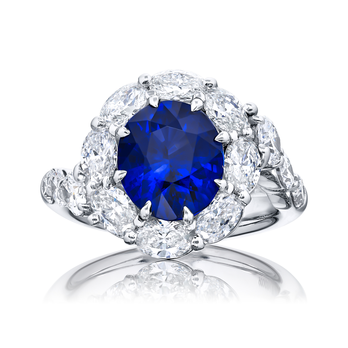 Platinum Oval Sri Lankan Vivid Sapphire Certified Ring