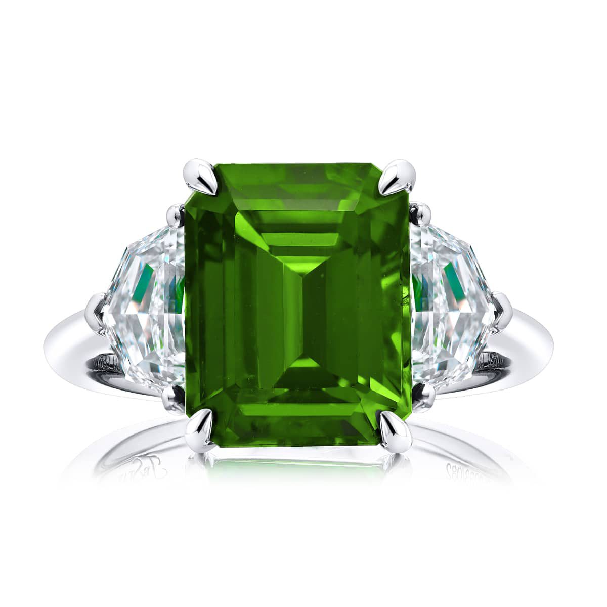 Platinum Emerald-Cut Vivid Emerald Certified Ring
