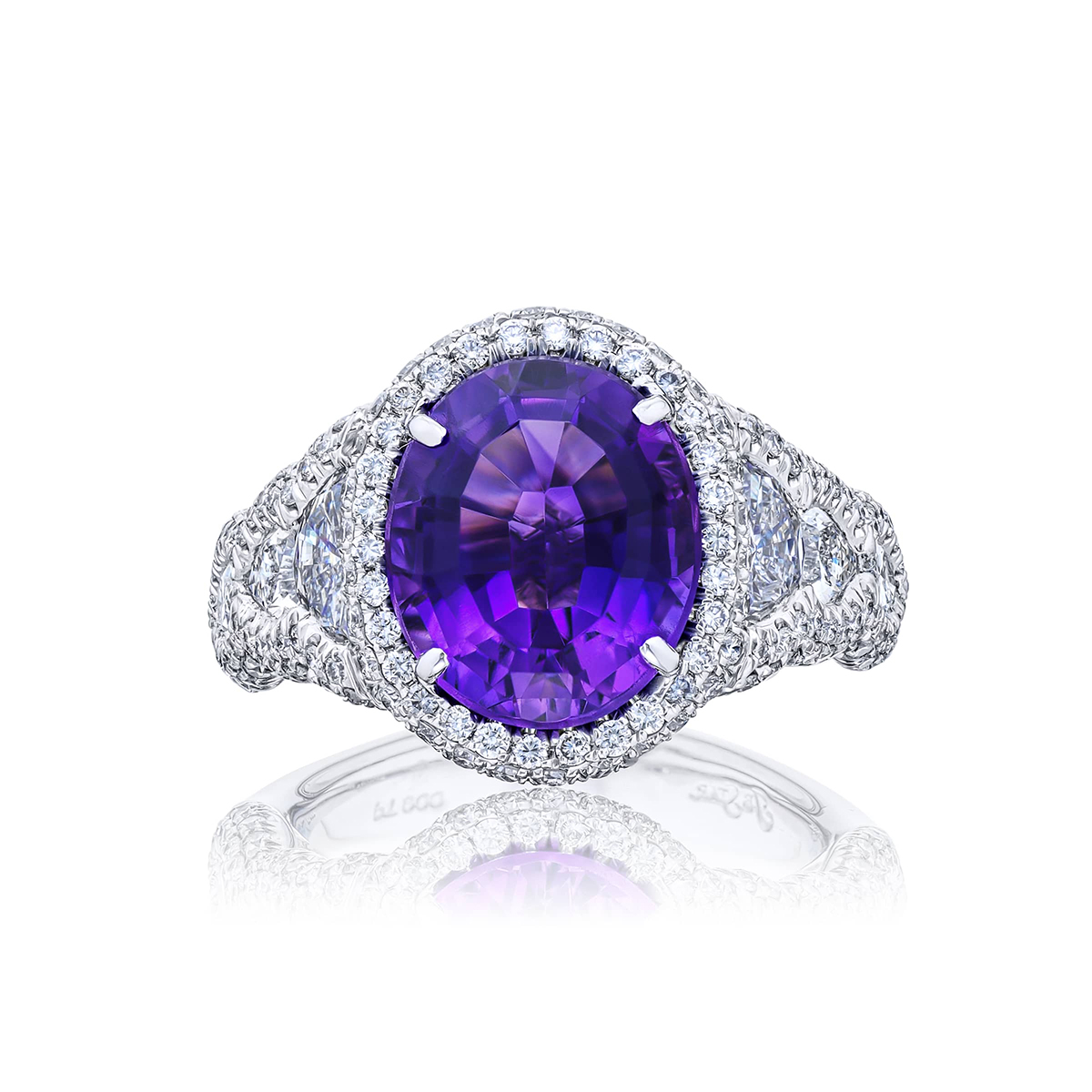 Platinum Oval Amethyst Micro Pave Ring