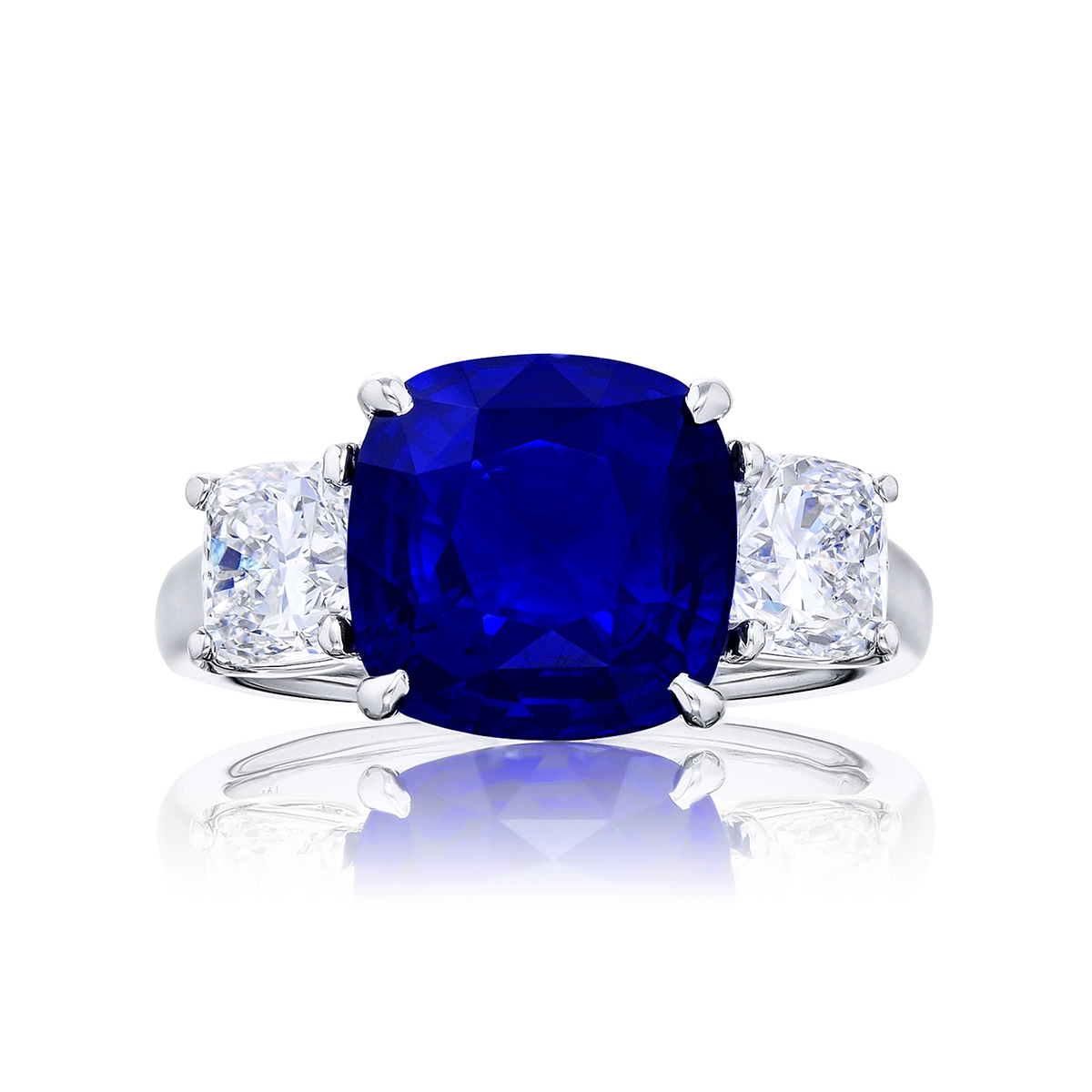 Platinum Cushion-Cut Sri Lankan Vivid Sapphire Certified Ring