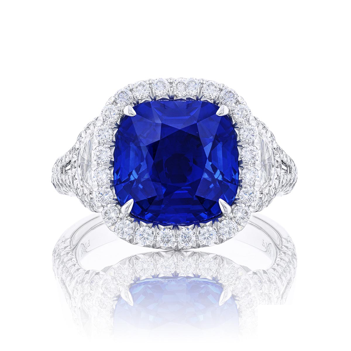 Platinum Cushion-Cut No-Heat Sapphire Certified Micro Pave Ring