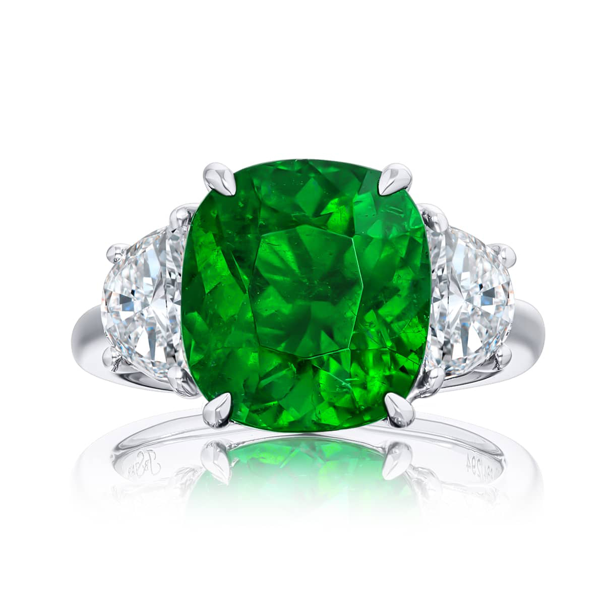 Platinum Cushion-Cut Vivid Colombian Emerald Certified Ring