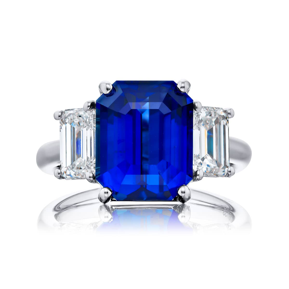 Platinum Emerald-Cut Sri Lankan Sapphire Certified Ring
