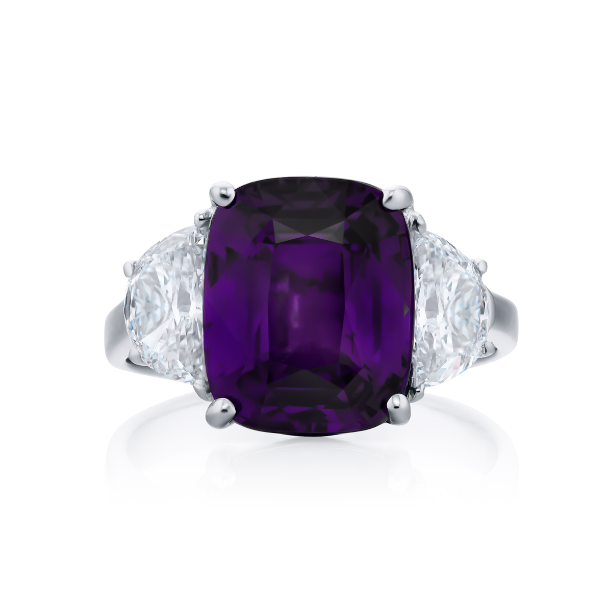 Platinum Cushion-Cut Sri Lankan Purple Sapphire Certified Ring