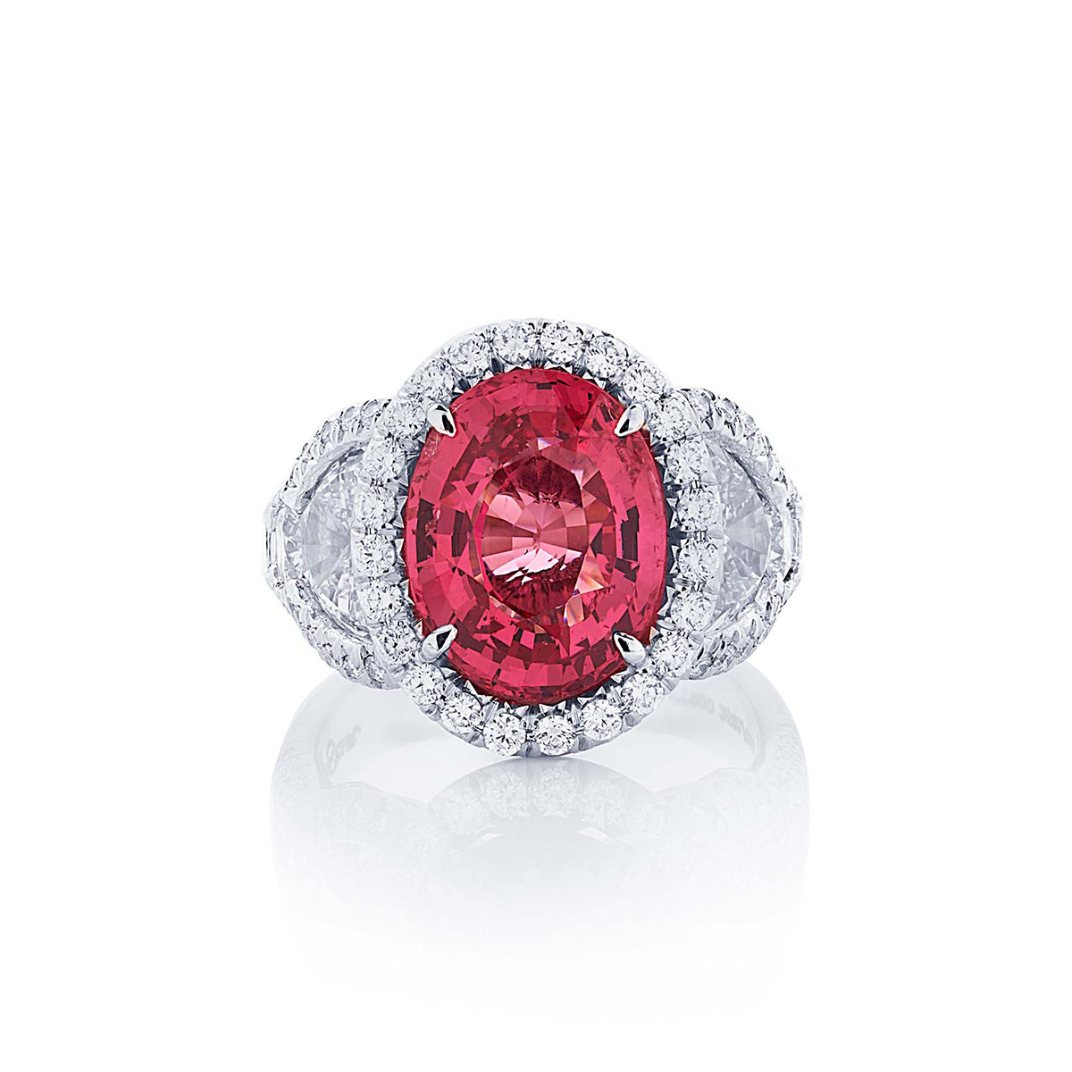 Platinum Oval No-Heat Pink Spinel Certified Micro Pave Ring