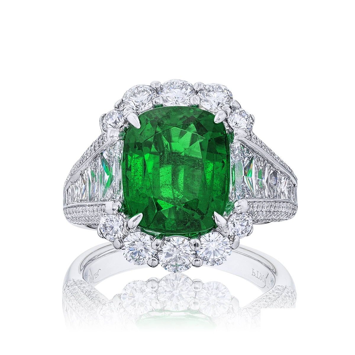 Platinum Cushion-Cut Vivid Emerald Certified Micro Pave Ring