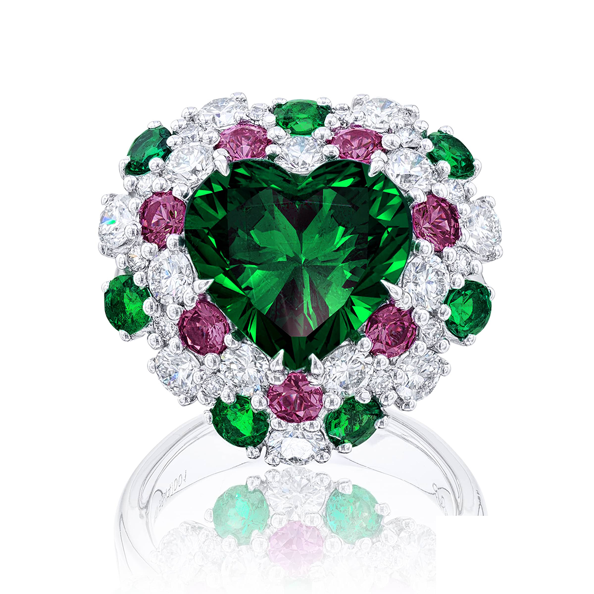 Platinum Heart-Shaped Vivid Emerald Certified Ring