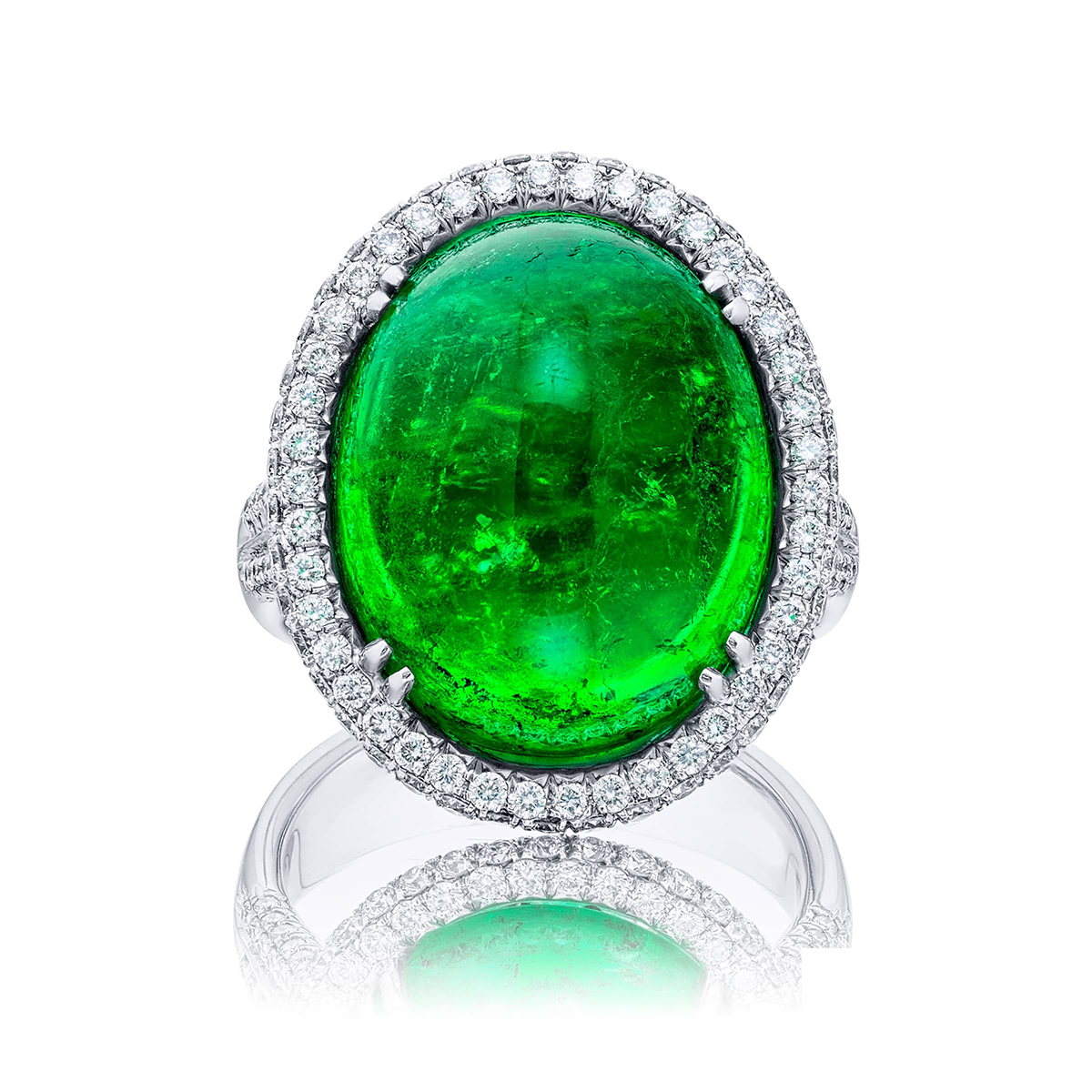 Platinum Oval Colombian Emerald Certified Micro Pave Ring