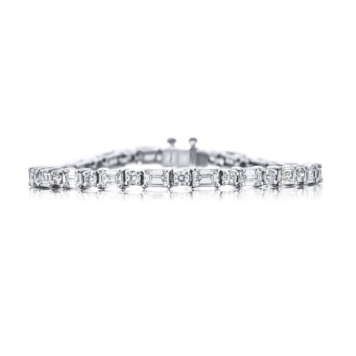 Platinum Emerald-Cut and Round Diamond Bracelet