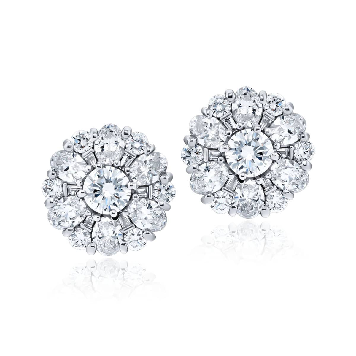 Platinum Round Diamond Floral Stud Earrings