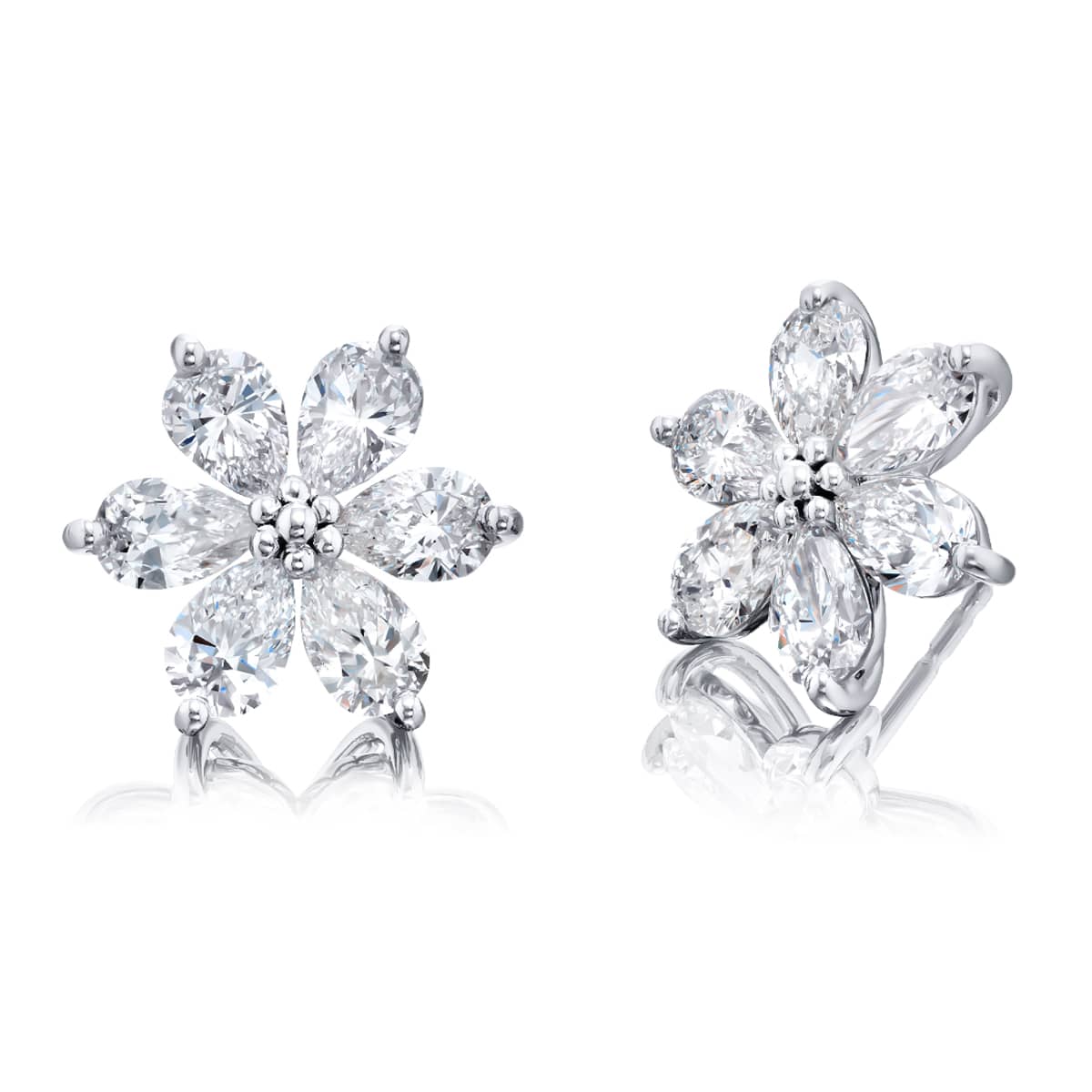 Platinum Pear-Shaped Diamond Floral Stud Earrings