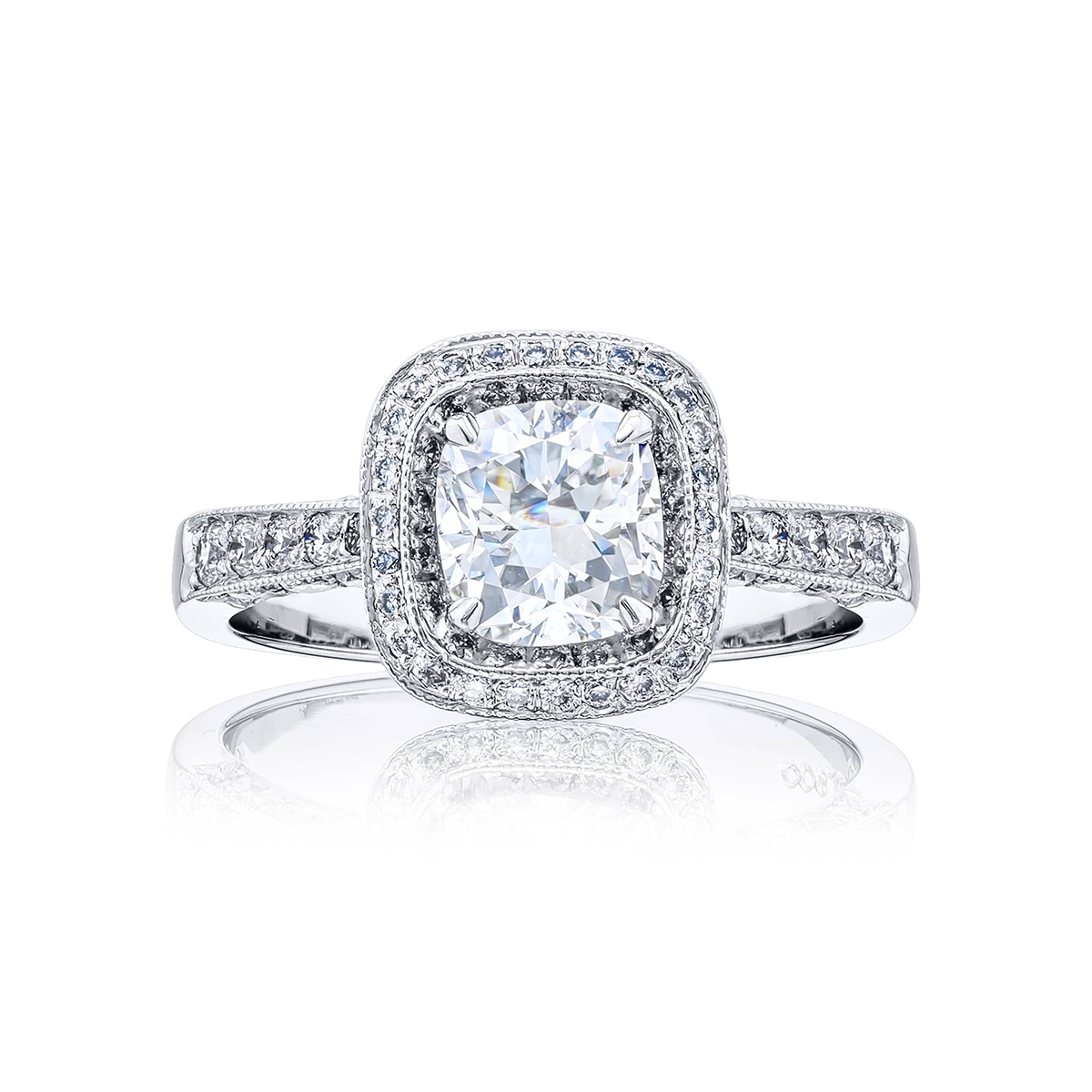 Platinum Cushion-Cut Diamond GIA Certified Micro Pav? Engagement Ring