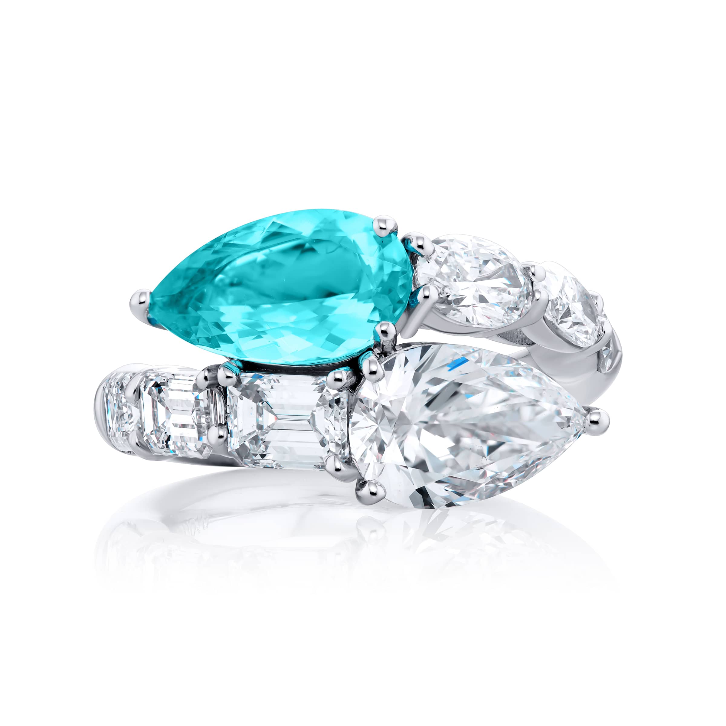 Platinum Pear-Shaped Diamond and Paraiba Certified Twogether Ring