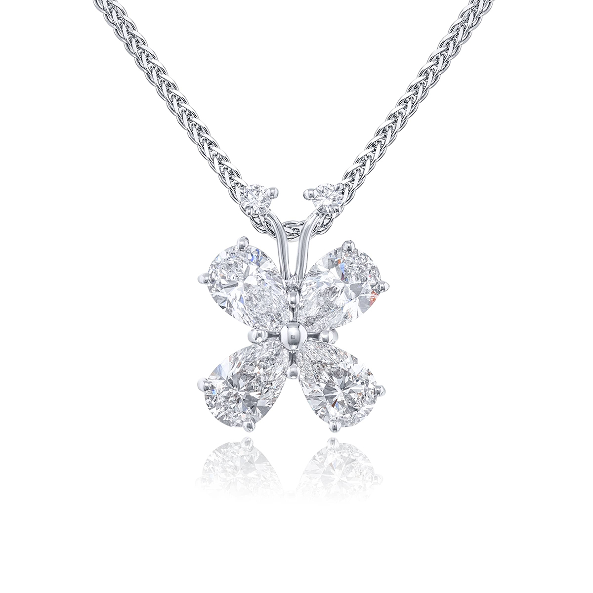 Platinum Pear-Shaped Diamond Butterfly Pendant