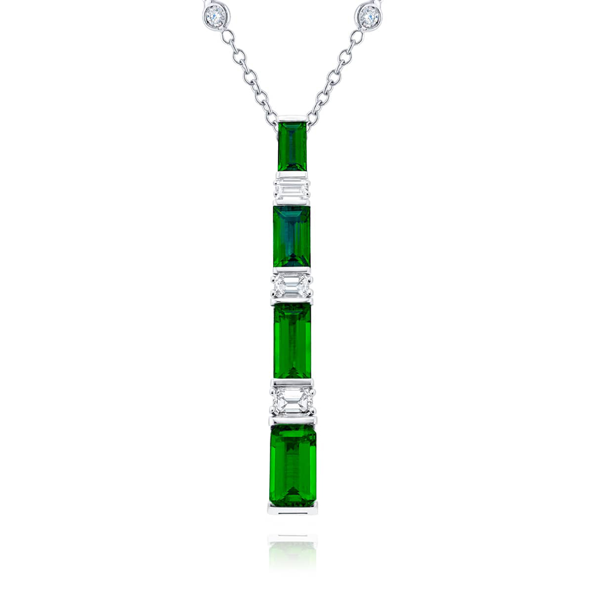 Platinum Emerald-Cut Emerald and Diamond Drop Pendant