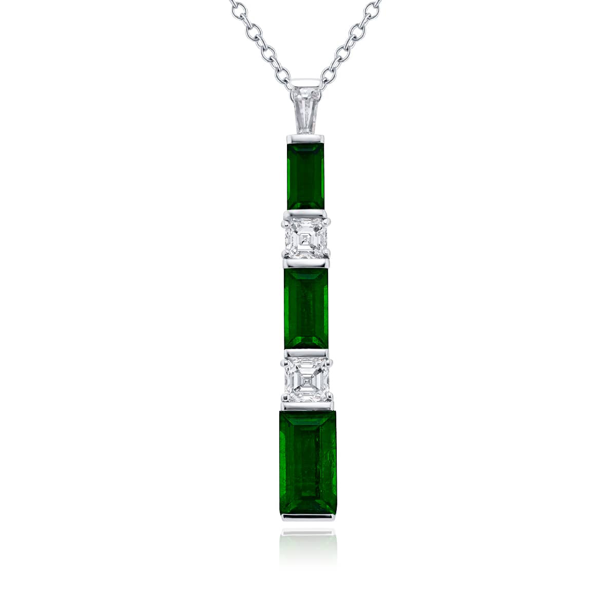 Platinum Emerald-Cut Emerald and Diamond Certified Drop Pendant