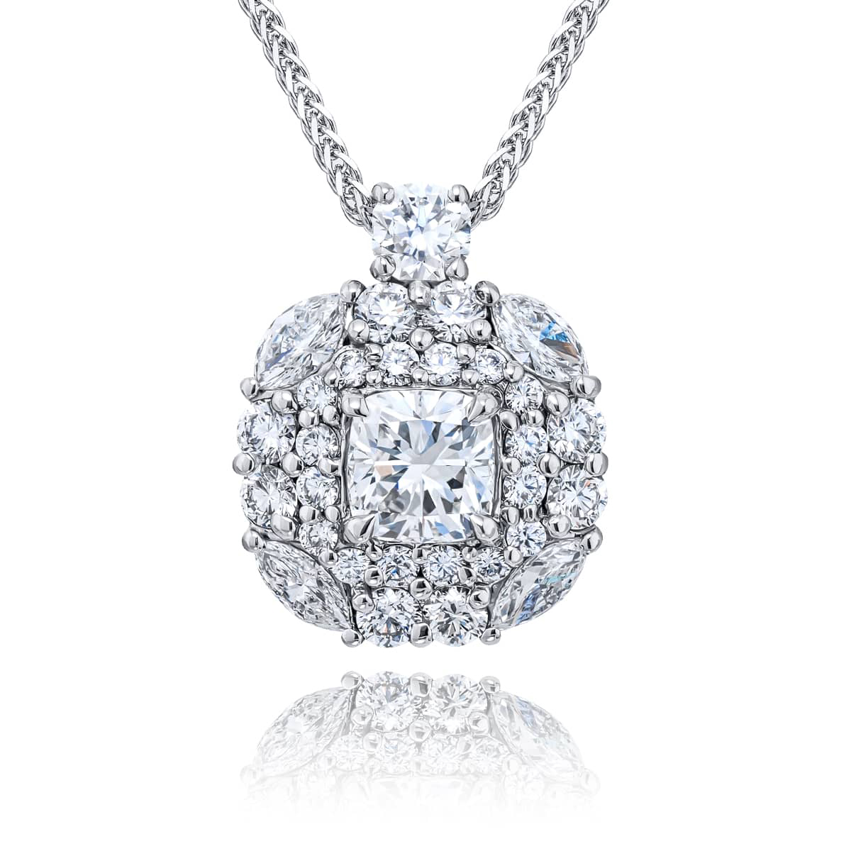 Platinum Cushion-Cut Diamond Encircled Certified Pendant