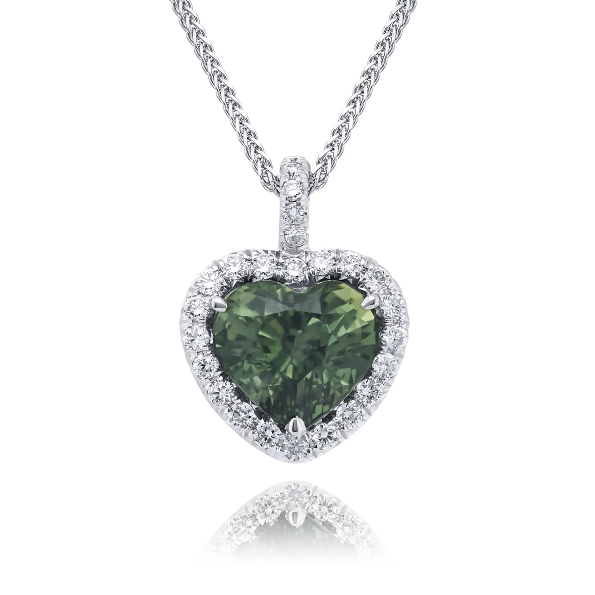 Platinum Heart-Shaped Green Sapphire Certified Pendant