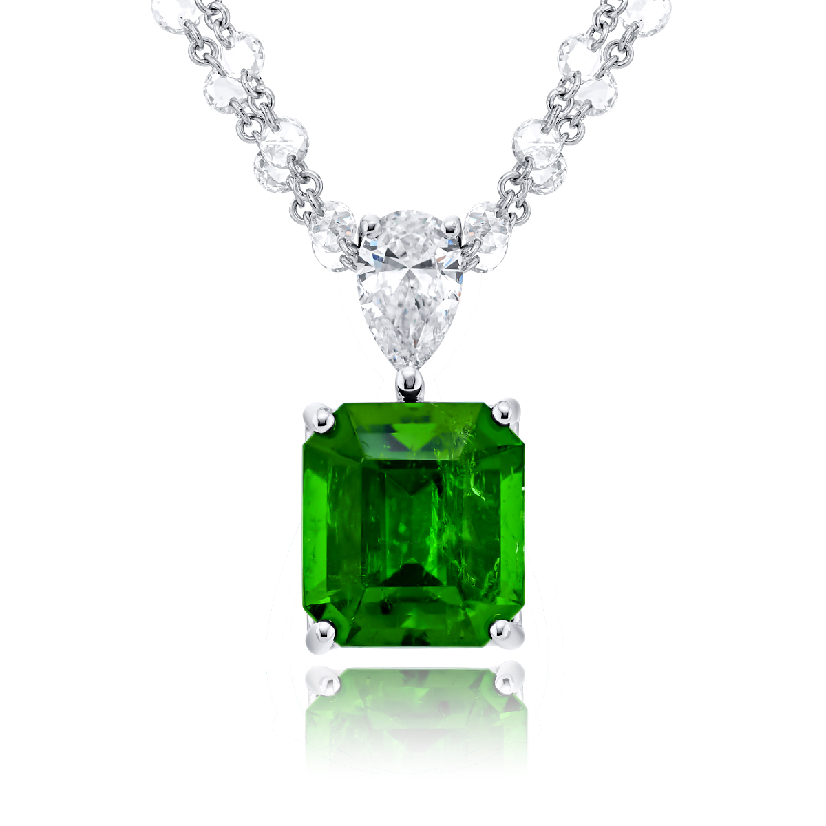 Platinum Emerald-Cut Emerald Certified Drop Pendant