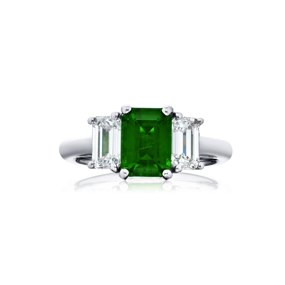 Platinum Emerald-Cut Vivid Emerald Certified Ring