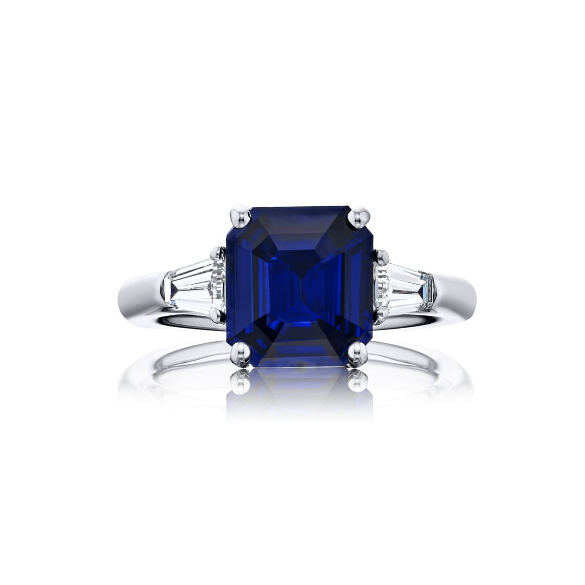 Platinum Emerald-Cut Sri Lankan Sapphire Certified Ring