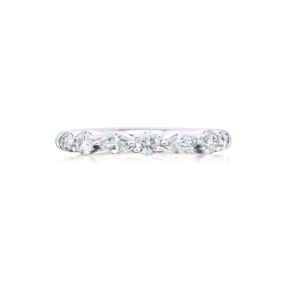 Platinum Marquise and Round Diamond Single-Row East-West Band