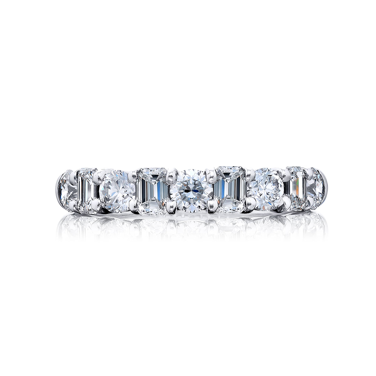 Platinum Emerald-Cut and Round Diamond Single-Row Band