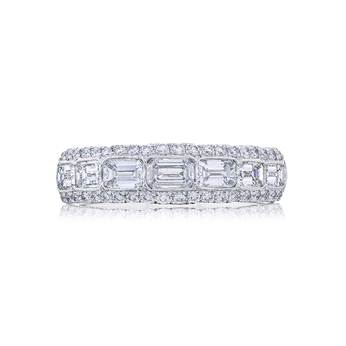 Platinum Emerald-Cut Diamond Single-Row Channel Set Micro Pav? East-West Band