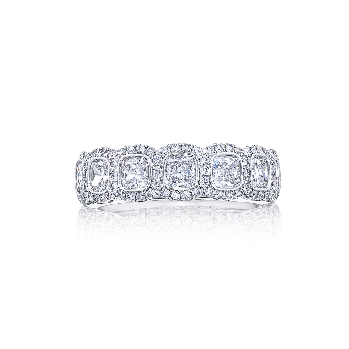 Platinum Cushion-Cut Diamond Single-Row Bezel Set Micro Pav? Band