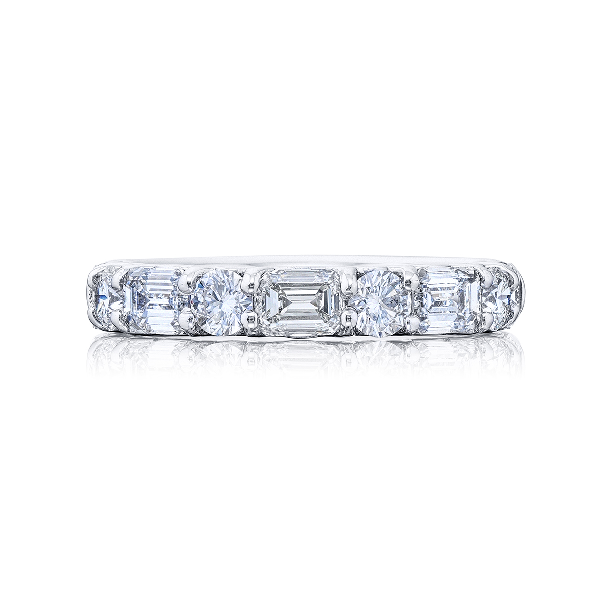 Platinum Emerald-Cut and Round Diamond Single-Row East-West Band