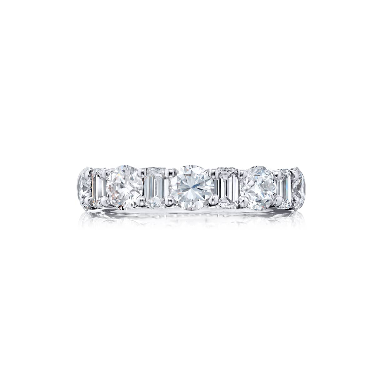 Platinum Emerald-Cut and Round Diamond Single-Row Band