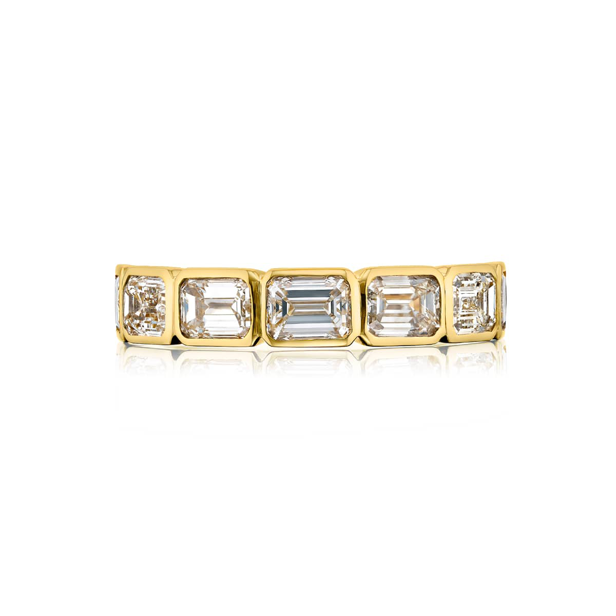 18K Yellow Gold Emerald-Cut Diamond Single-Row Bezel Set East-West Band