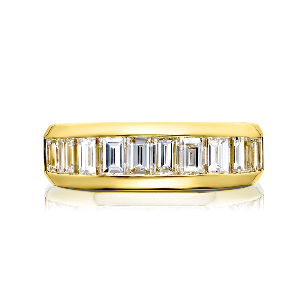18K Yellow Gold Straight Baguette Diamond Single-Row Channel Set Men's Wedding Band