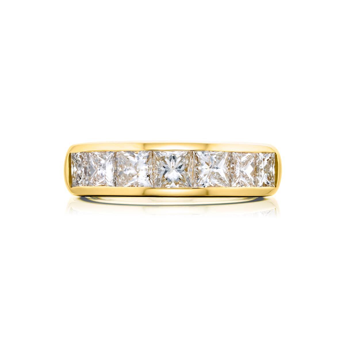 18K Yellow Gold Princess-Cut Diamond Single-Row Channel Set Men's Wedding Band