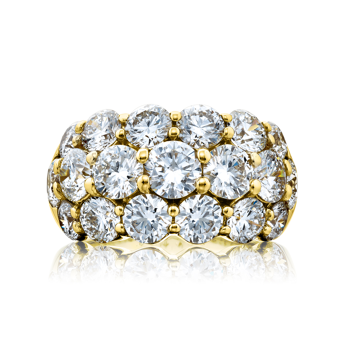 18K Yellow Gold Round Diamond Three-Row Band
