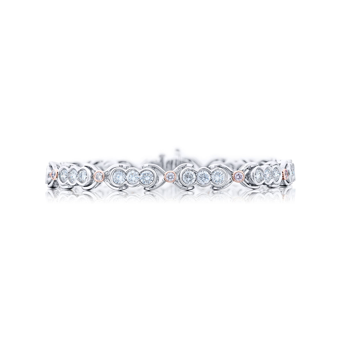Platinum and 18KP Gold Round Pink and White Diamond Bezel Bracelet