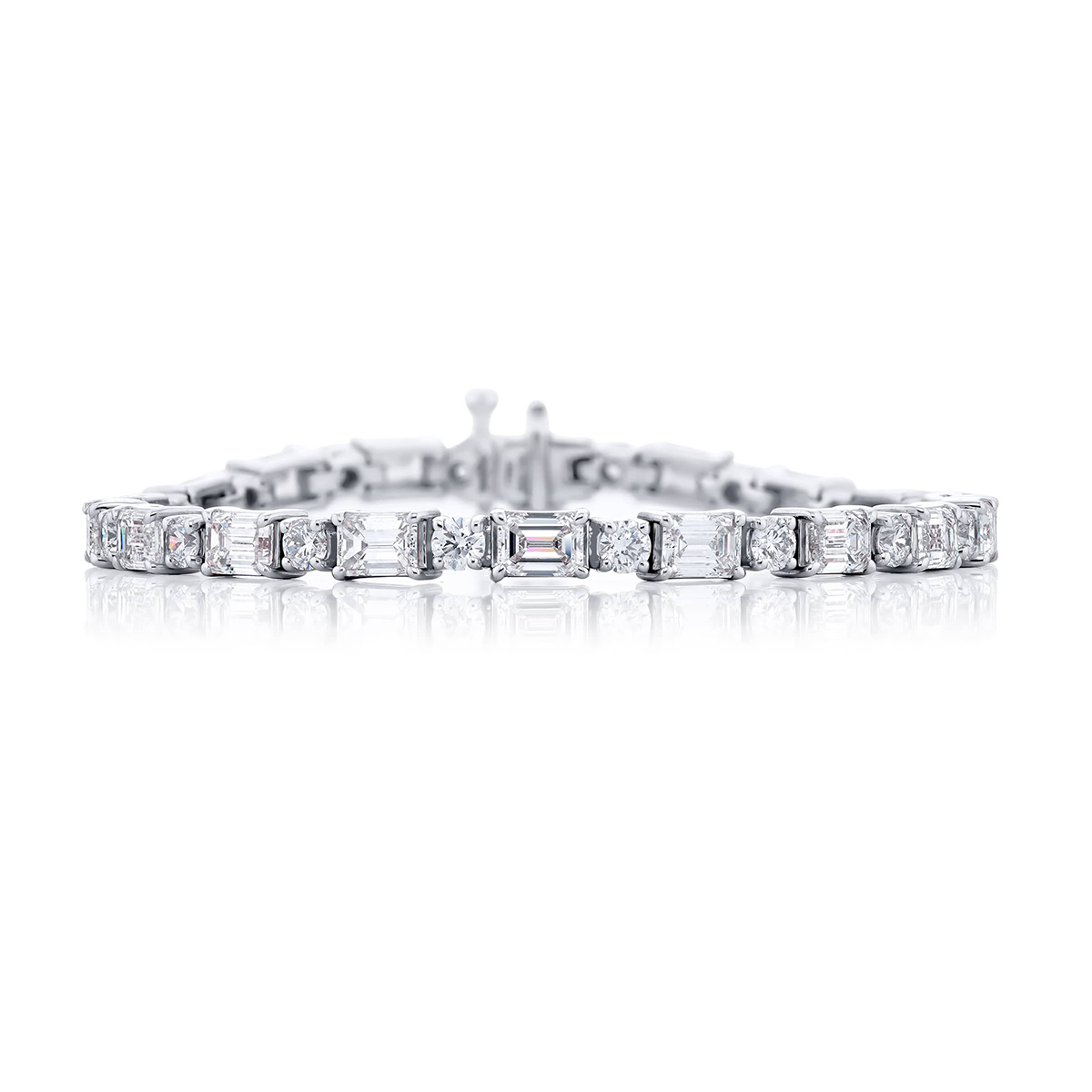 Platinum Emerald-Cut and Round Diamond Bracelet