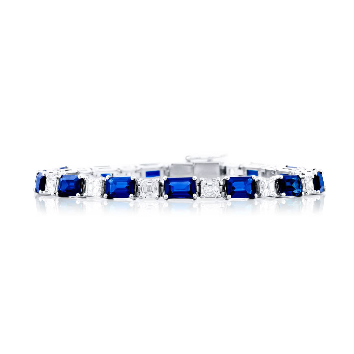 Platinum Emerald-Cut Sapphire and Diamond Bracelet